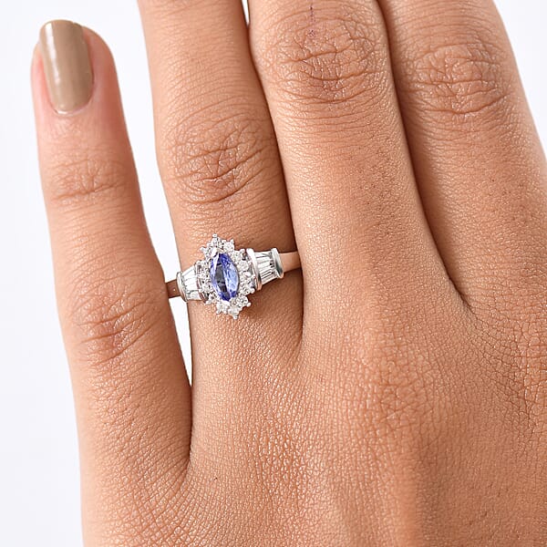 Shop Lc D'Joy Tanzanite And White Zircon 1.00 Ctw Starlit Dream Ring In Rhodium Over Sterling Silver