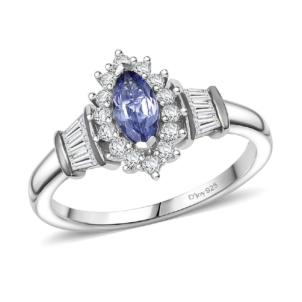 shop lc D'Joy Tanzanite and White Zircon 1.00 ctw Starlit Dream Ring in Rhodium Over Sterling Silver