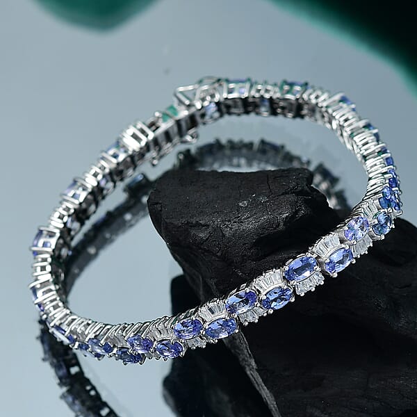 Shop Lc D'Joy Tanzanite And White Zircon 12.65 Ctw Celestial Symphony Bracelet In Rhodium Over Sterling Silver (7.25 In)