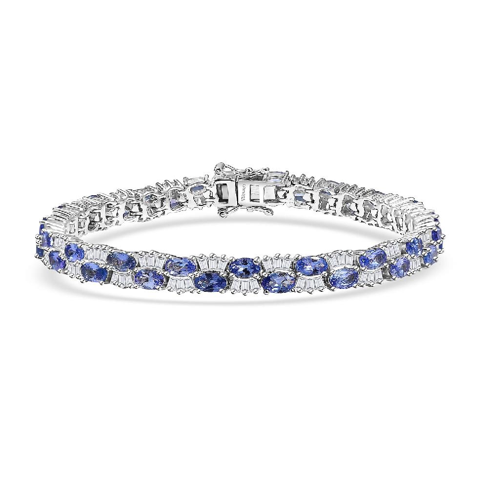 shop lc D'Joy Tanzanite and White Zircon 12.65 ctw Celestial Symphony Bracelet in Rhodium Over Sterling Silver (7.25 In)