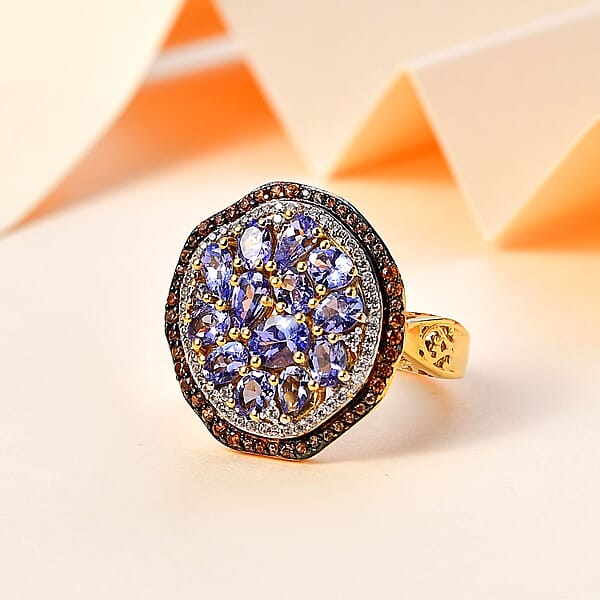 Shop Lc D'Joy Tanzanite Brown And White Zircon Sea Pebble Ring In 18K Vermeil Yellow Gold Over Sterling Silver 3.20 Ctw