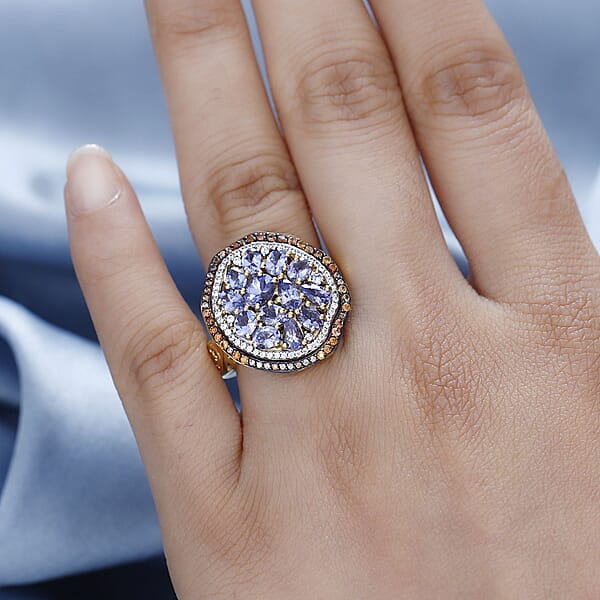 Shop Lc D'Joy Tanzanite Brown And White Zircon Sea Pebble Ring In 18K Vermeil Yellow Gold Over Sterling Silver 3.20 Ctw