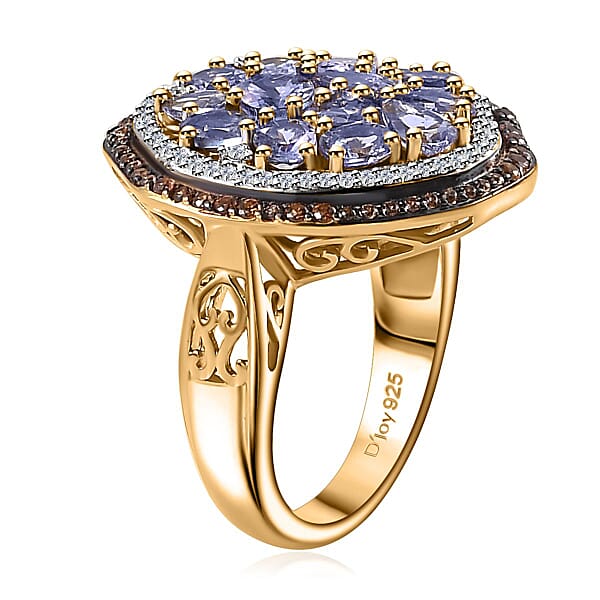 Shop Lc D'Joy Tanzanite Brown And White Zircon Sea Pebble Ring In 18K Vermeil Yellow Gold Over Sterling Silver 3.20 Ctw