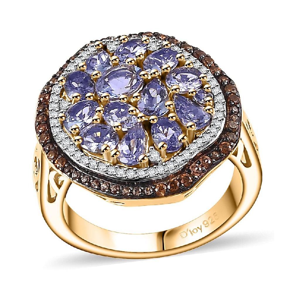 shop lc D'Joy Tanzanite Brown and White Zircon Sea Pebble Ring in 18K Vermeil Yellow Gold Over Sterling Silver 3.20 ctw