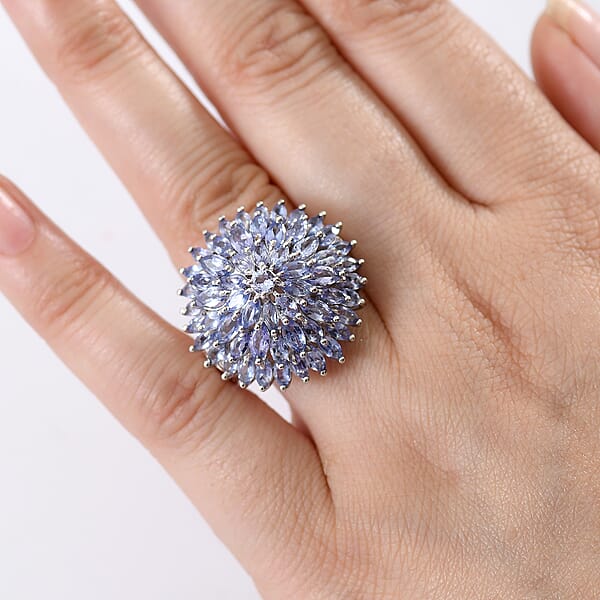Shop Lc D'Joy Tanzanite Chrysanthemum Flower Ring In Rhodium Over Sterling Silver 5.60 Ctw