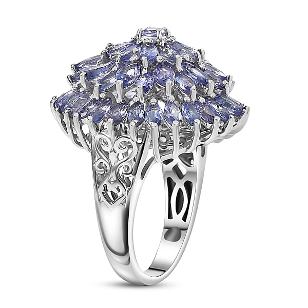 Shop Lc D'Joy Tanzanite Chrysanthemum Flower Ring In Rhodium Over Sterling Silver 5.60 Ctw
