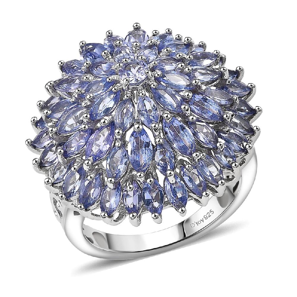 shop lc D'Joy Tanzanite Chrysanthemum Flower Ring in Rhodium Over Sterling Silver 5.60 ctw