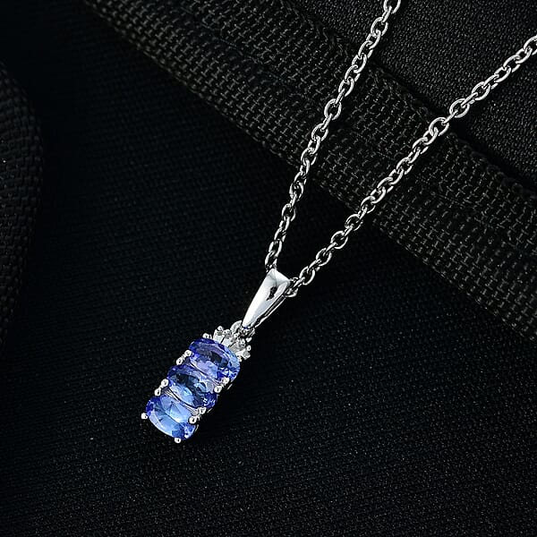 Shop Lc D'Joy Tanzanite Diamond Trinity Pendant In Rhodium Over Sterling Silver With Stainless Steel Necklace 0.70 Ctw (20 Inches)