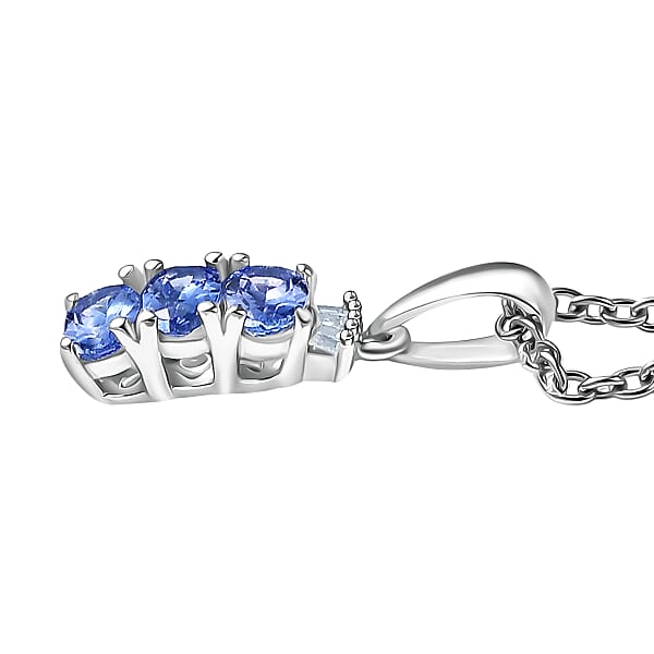 Shop Lc D'Joy Tanzanite Diamond Trinity Pendant In Rhodium Over Sterling Silver With Stainless Steel Necklace 0.70 Ctw (20 Inches)