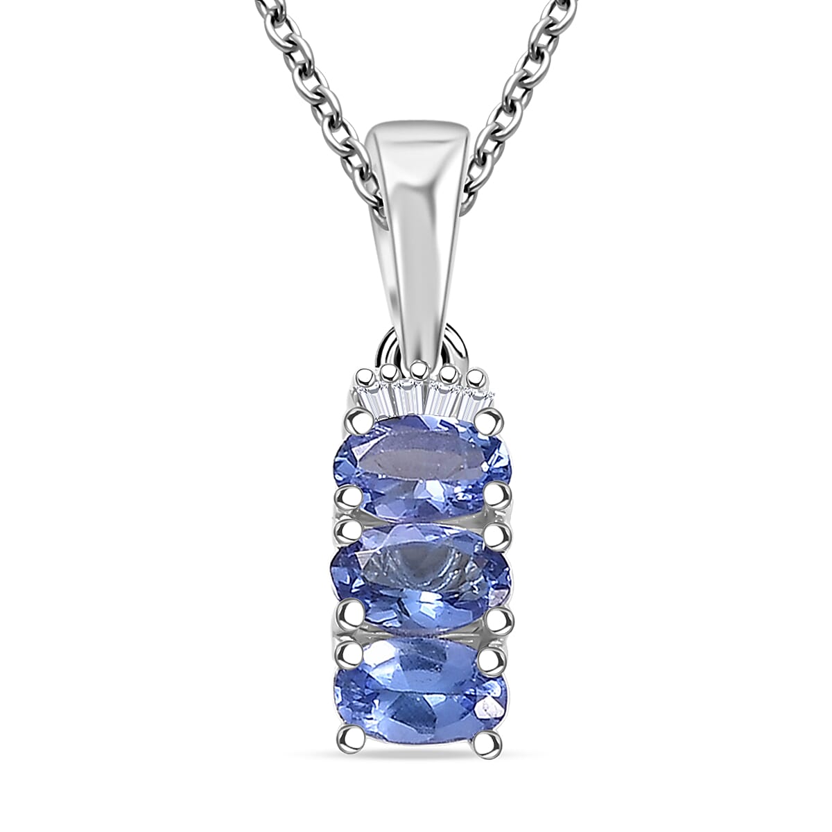 shop lc D'Joy Tanzanite Diamond Trinity Pendant in Rhodium Over Sterling Silver with Stainless Steel Necklace 0.70 ctw (20 Inches)