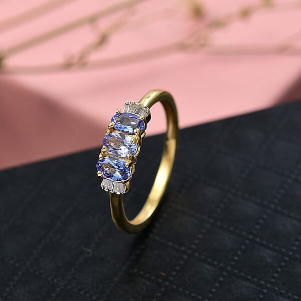 Shop Lc D'Joy Tanzanite Diamond Trinity Ring In 18K Vermeil YG Over Sterling Silver 0.75 Ctw
