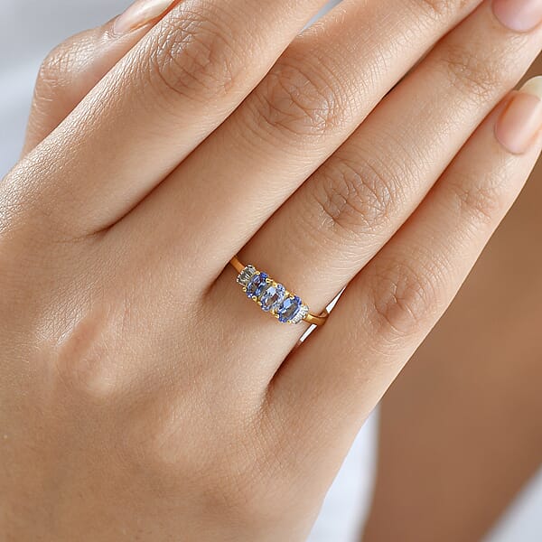 Shop Lc D'Joy Tanzanite Diamond Trinity Ring In 18K Vermeil YG Over Sterling Silver 0.75 Ctw