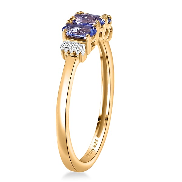 Shop Lc D'Joy Tanzanite Diamond Trinity Ring In 18K Vermeil YG Over Sterling Silver 0.75 Ctw