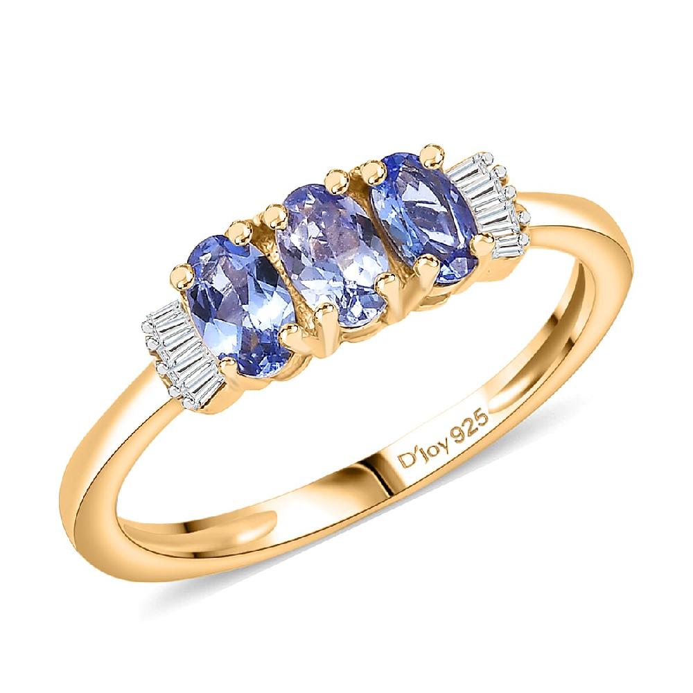shop lc D'Joy Tanzanite Diamond Trinity Ring in 18K Vermeil YG Over Sterling Silver 0.75 ctw