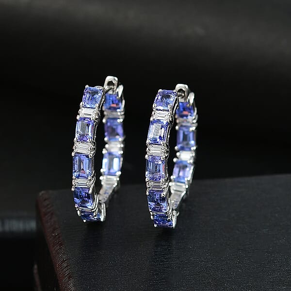 Shop Lc D'Joy Tanzanite Moissanite 4.35 Ctw Floral Vine Hoop Earrings In Rhodium Over Sterling Silver