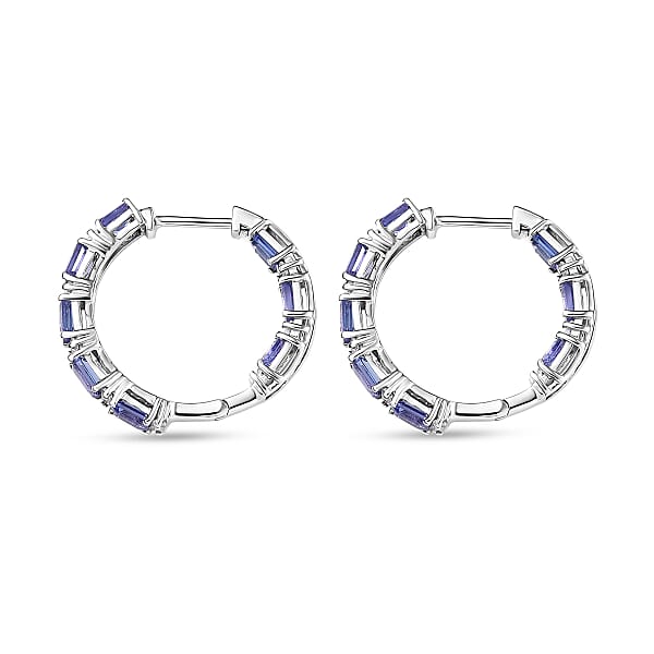 Shop Lc D'Joy Tanzanite Moissanite 4.35 Ctw Floral Vine Hoop Earrings In Rhodium Over Sterling Silver