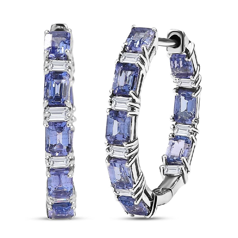 shop lc D'Joy Tanzanite Moissanite 4.35 ctw Floral Vine Hoop Earrings in Rhodium Over Sterling Silver