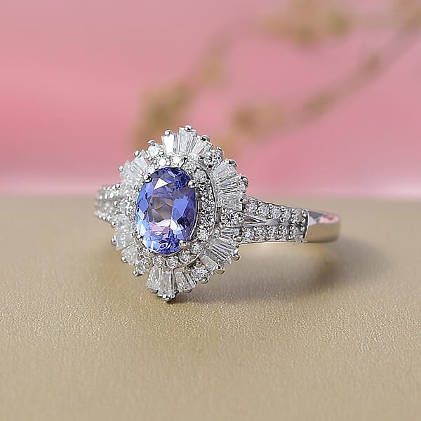 Shop Lc D'Joy Tanzanite Moissanite Ring In Rhodium Over Sterling Silver 2.15 Ctw