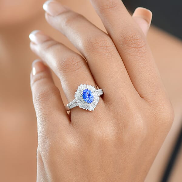 Shop Lc D'Joy Tanzanite Moissanite Ring In Rhodium Over Sterling Silver 2.15 Ctw