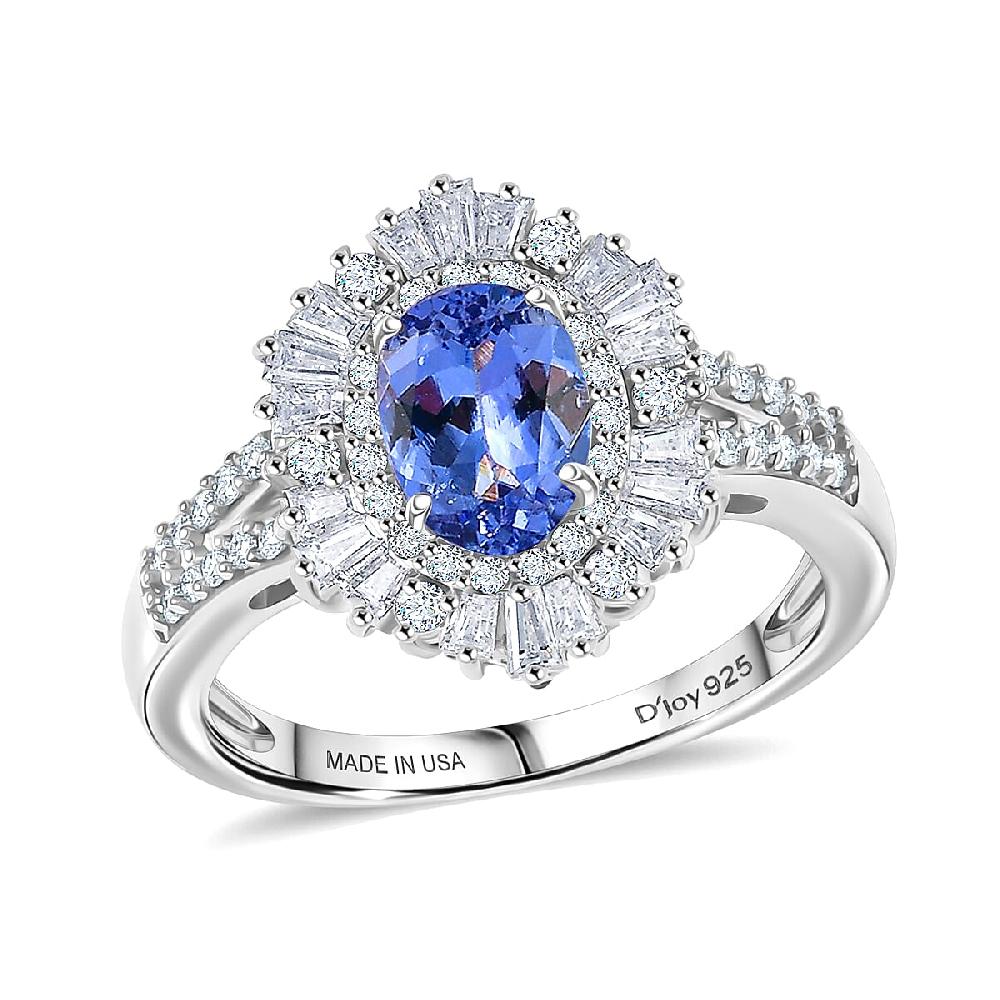 shop lc D'Joy Tanzanite Moissanite Ring in Rhodium Over Sterling Silver 2.15 ctw