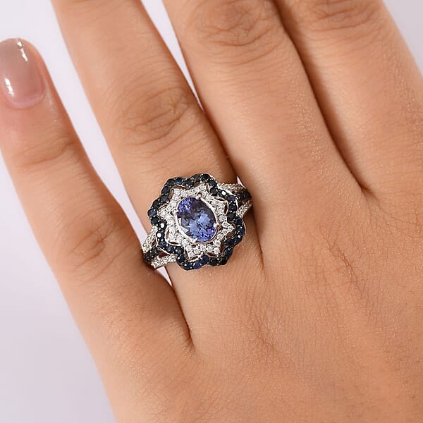 Shop Lc D'Joy Tanzanite Multi Gemstone Ring In Rhodium Over Sterling Silver 2.80 Ctw