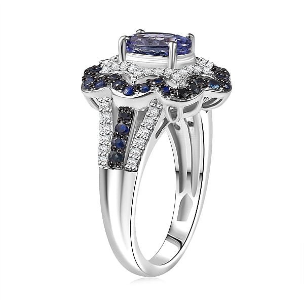 Shop Lc D'Joy Tanzanite Multi Gemstone Ring In Rhodium Over Sterling Silver 2.80 Ctw
