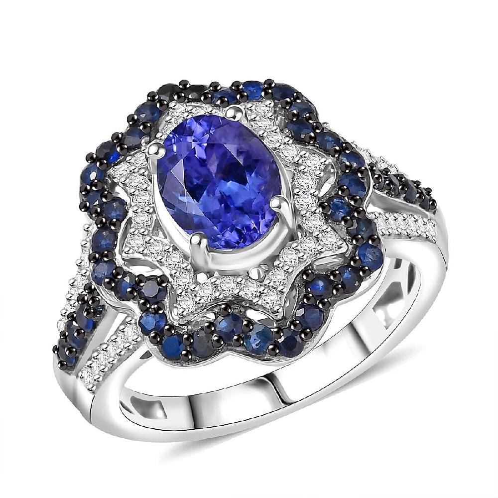 shop lc D'Joy Tanzanite Multi Gemstone Ring in Rhodium Over Sterling Silver 2.80 ctw