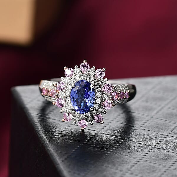 Shop Lc D'Joy Tanzanite Multi Gemstone Sunburst Ring In Rhodium Over Sterling Silver 1.75 Ctw