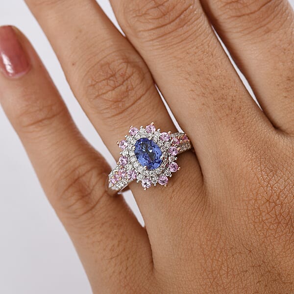 Shop Lc D'Joy Tanzanite Multi Gemstone Sunburst Ring In Rhodium Over Sterling Silver 1.75 Ctw