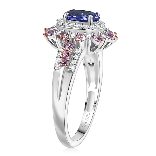 Shop Lc D'Joy Tanzanite Multi Gemstone Sunburst Ring In Rhodium Over Sterling Silver 1.75 Ctw