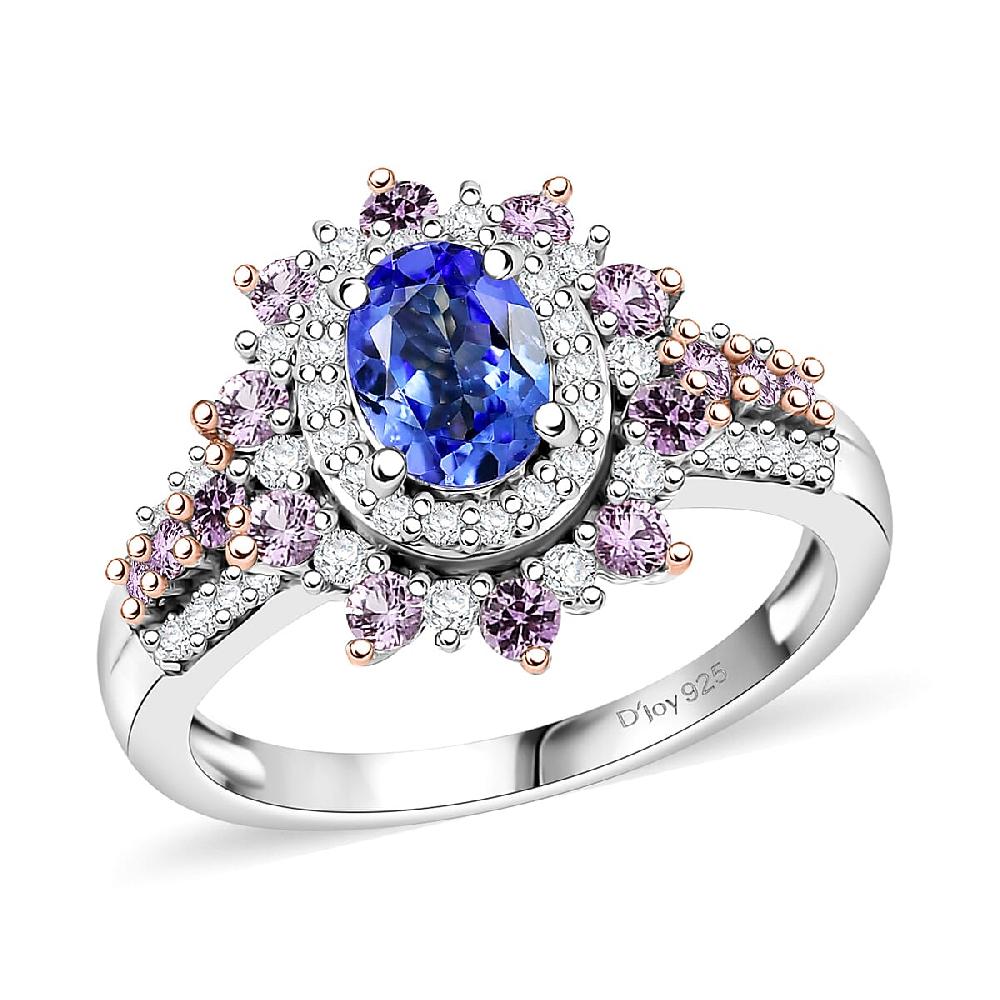 shop lc D'Joy Tanzanite Multi Gemstone Sunburst Ring in Rhodium Over Sterling Silver 1.75 ctw