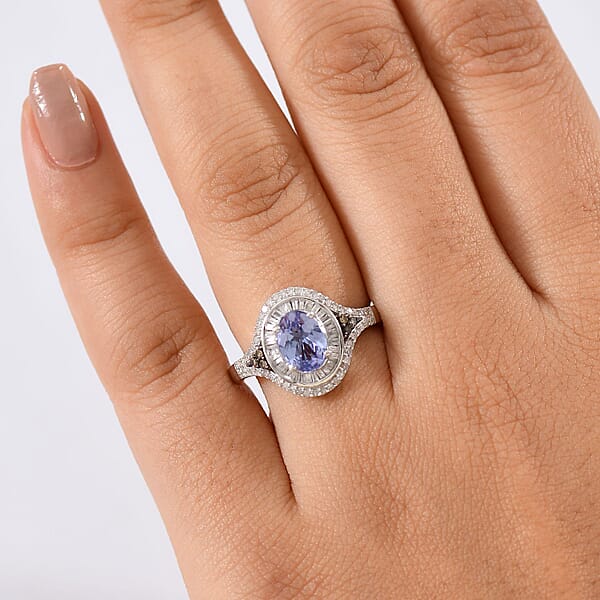 Shop Lc D'Joy Tanzanite Natural Champagne And White Diamond 1.75 Ctw Celestial Ring In Rhodium Over Sterling Silver