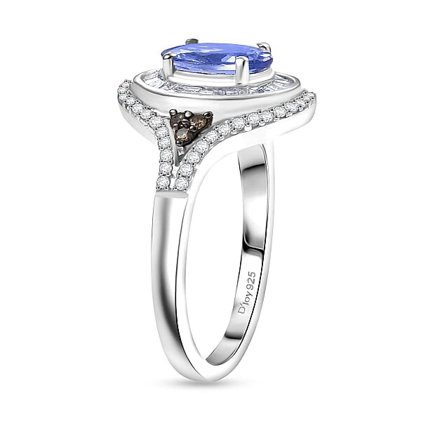 Shop Lc D'Joy Tanzanite Natural Champagne And White Diamond 1.75 Ctw Celestial Ring In Rhodium Over Sterling Silver