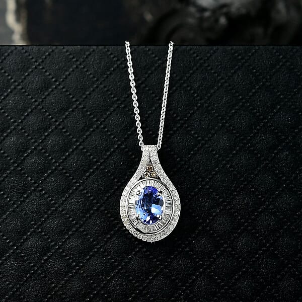 Shop Lc D'Joy Tanzanite Natural Champagne And White Diamond 1.65 Ctw Celestial Pendant Necklace In Rhodium Over Sterling Silver 20 Inches