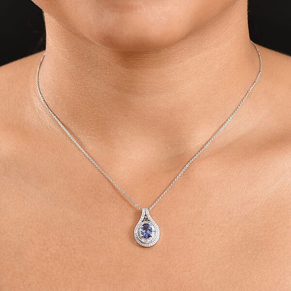 Shop Lc D'Joy Tanzanite Natural Champagne And White Diamond 1.65 Ctw Celestial Pendant Necklace In Rhodium Over Sterling Silver 20 Inches