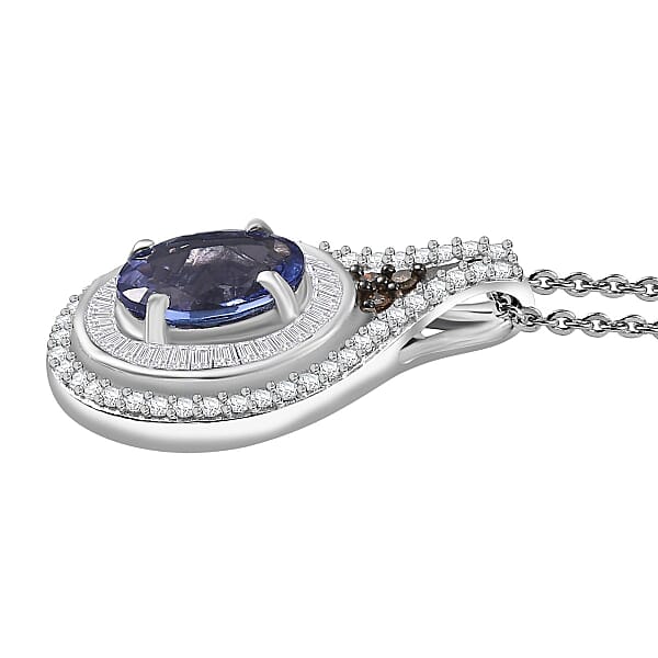 Shop Lc D'Joy Tanzanite Natural Champagne And White Diamond 1.65 Ctw Celestial Pendant Necklace In Rhodium Over Sterling Silver 20 Inches