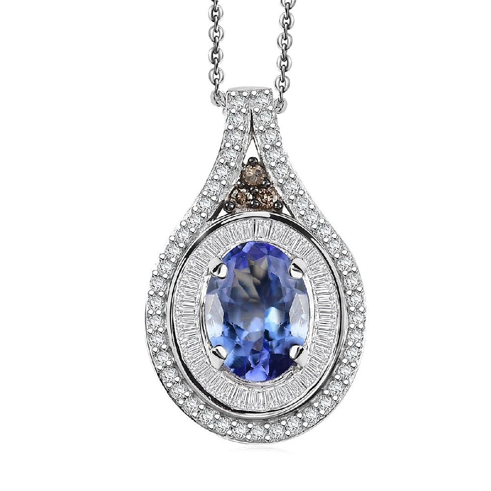 shop lc D'Joy Tanzanite Natural Champagne and White Diamond 1.65 ctw Celestial Pendant Necklace in Rhodium Over Sterling Silver 20 Inches