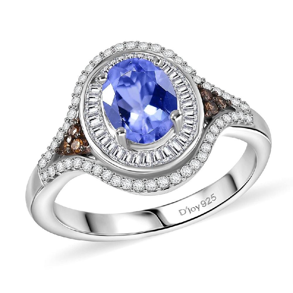 shop lc D'Joy Tanzanite Natural Champagne and White Diamond 1.75 ctw Celestial Ring in Rhodium Over Sterling Silver