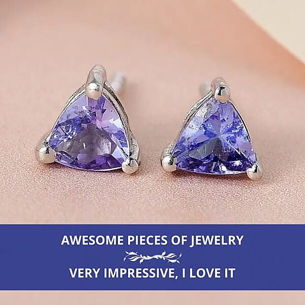 Shop Lc D'Joy Tanzanite Stud Earrings In Platinum Plated Sterling Silver Solitaire Studs For Women Wedding Jewelry Gifts Silver Earrings 0.65 Ctw