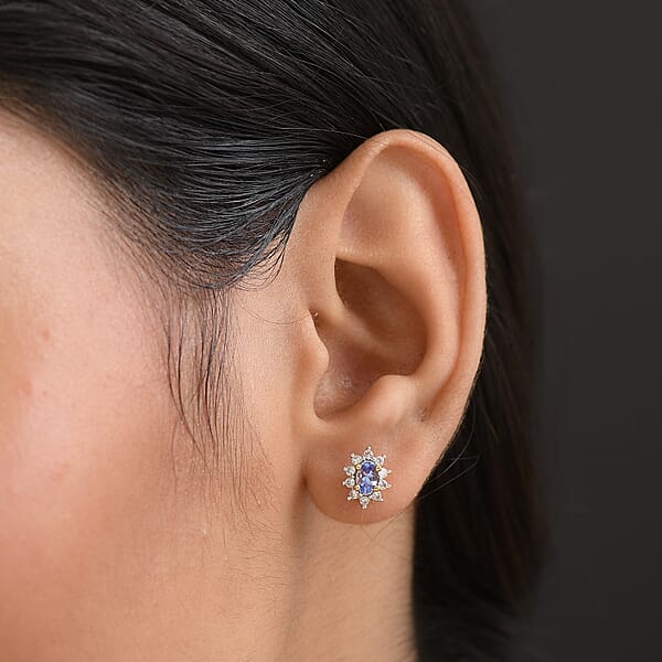 Shop Lc D'Joy Tanzanite White Zircon Ballerina Earrings In 18K Vermeil YG Over Sterling Silver 0.65 Ctw