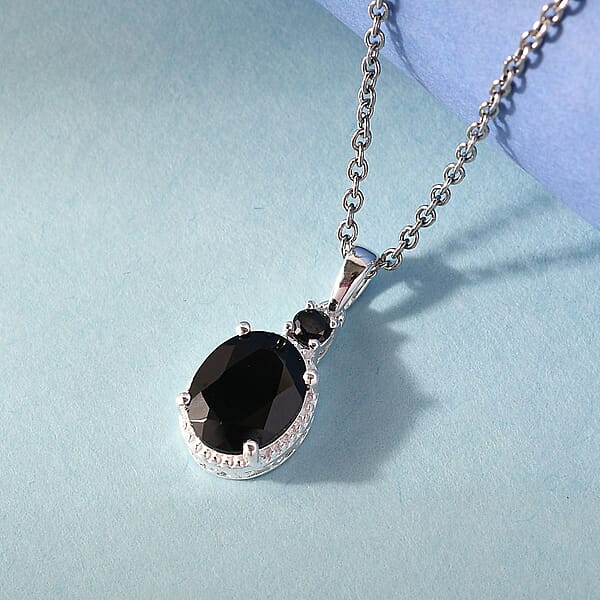 Shop Lc D'Joy Thai Black Spinel And Simulated Black Diamond 3.50 Ctw Magnetic Clasp Pendant In Sterling Silver With Stainless Steel Necklace 20 Inches