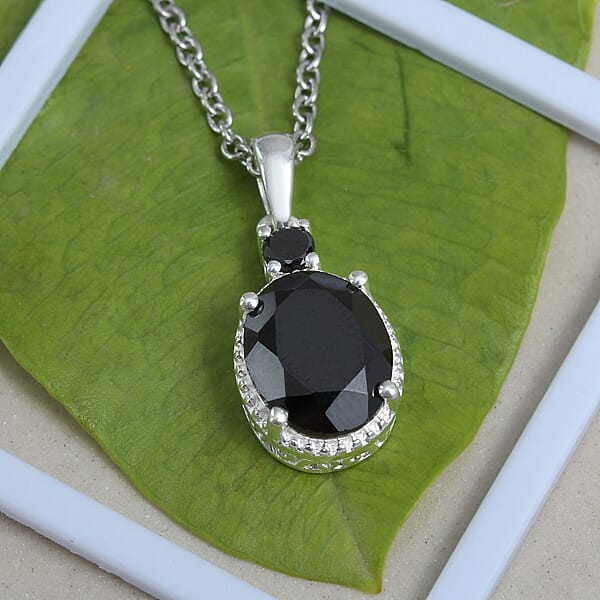 Shop Lc D'Joy Thai Black Spinel And Simulated Black Diamond 3.50 Ctw Magnetic Clasp Pendant In Sterling Silver With Stainless Steel Necklace 20 Inches