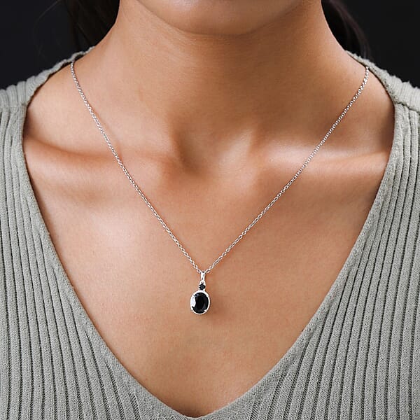 Shop Lc D'Joy Thai Black Spinel And Simulated Black Diamond 3.50 Ctw Magnetic Clasp Pendant In Sterling Silver With Stainless Steel Necklace 20 Inches