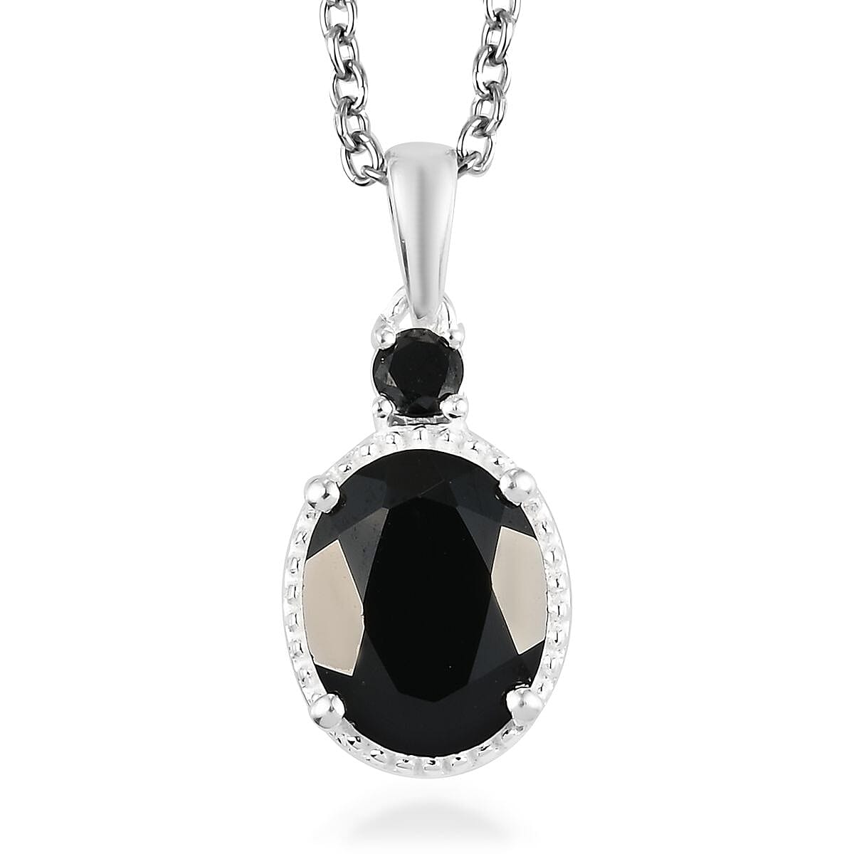 shop lc D'Joy Thai Black Spinel and Simulated Black Diamond 3.50 ctw Magnetic Clasp Pendant in Sterling Silver with Stainless Steel Necklace 20 Inches
