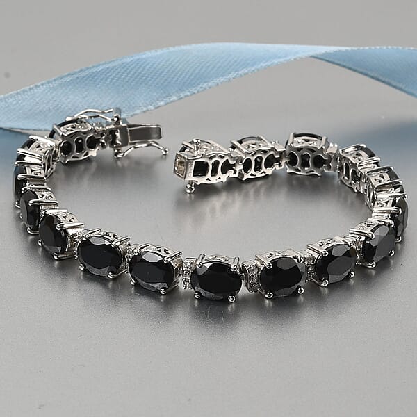 Shop Lc D'Joy Thai Black Spinel White Zircon Bracelet In Platinum Over Sterling Silver 40.50 Ctw (7.25 Inches)