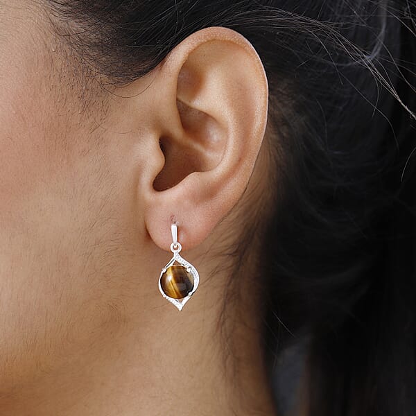 Shop Lc D'Joy Tiger's Eye 9.00 Ctw Drop Earrings In Sterling Silver