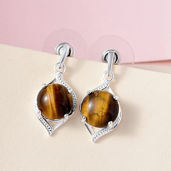 Shop Lc D'Joy Tiger's Eye 9.00 Ctw Drop Earrings In Sterling Silver