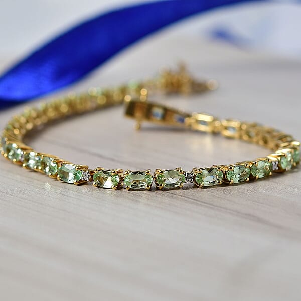 Shop Lc D'Joy Tsavorite Garnet And Lab Grown Diamond I1 7.00 Ctw Bracelet In 18K Vermeil Yellow Gold Over Sterling Silver (7.25 In)