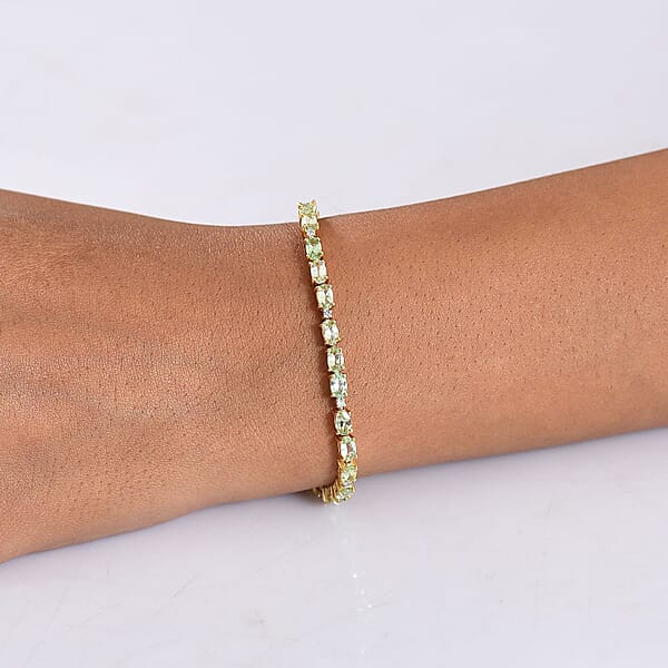 Shop Lc D'Joy Tsavorite Garnet And Lab Grown Diamond I1 7.00 Ctw Bracelet In 18K Vermeil Yellow Gold Over Sterling Silver (7.25 In)