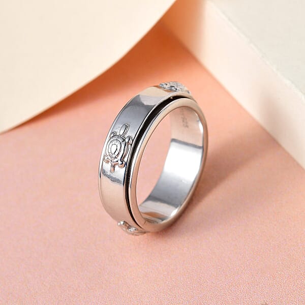 Shop Lc D'Joy Turtle Band Spinner Ring In Sterling Silver 5 Grams